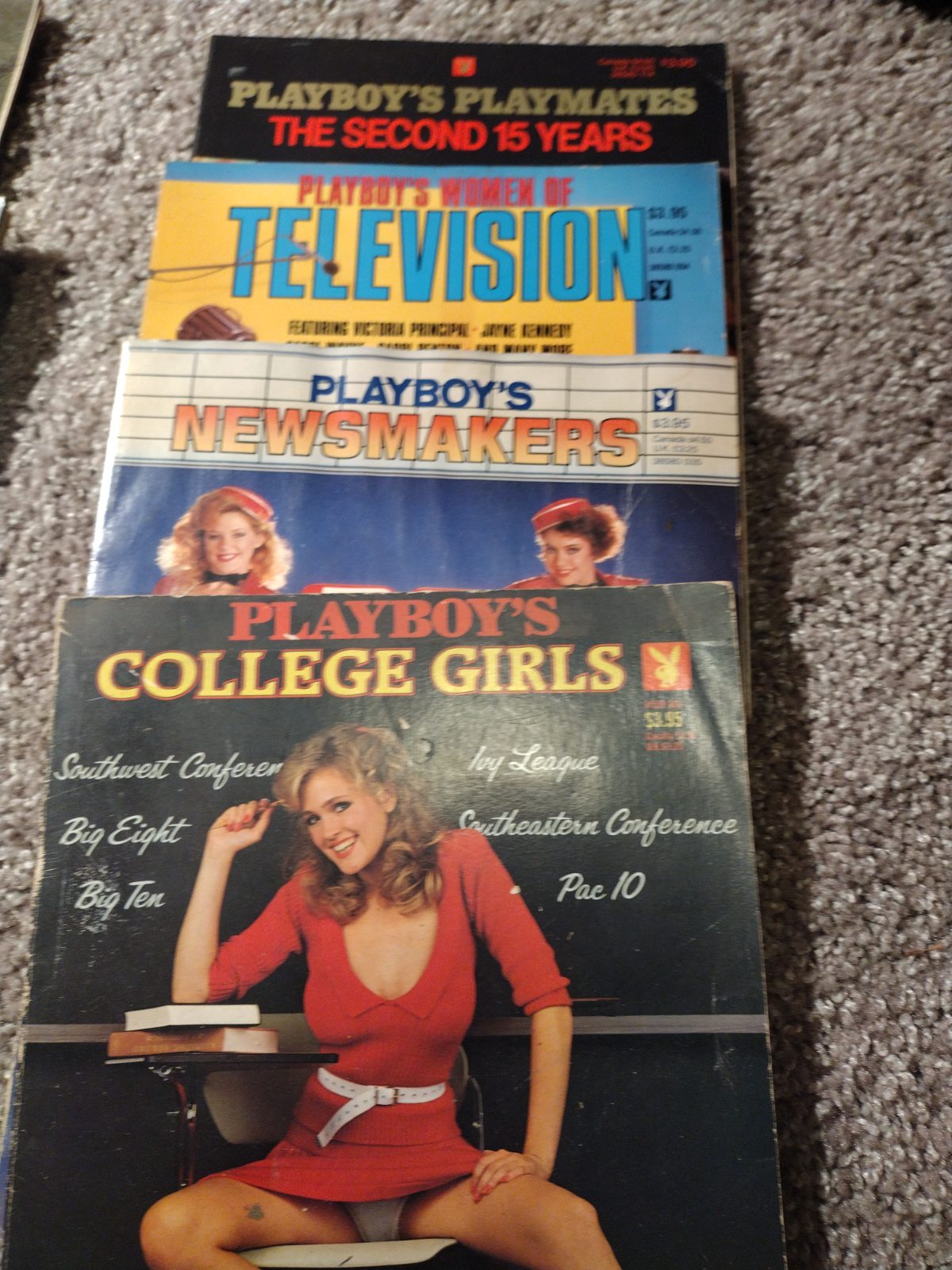 Stack of Playboy Magazines: Playmates, TV, Newsmakers, College Girls — magazine, 80s (photo 1)