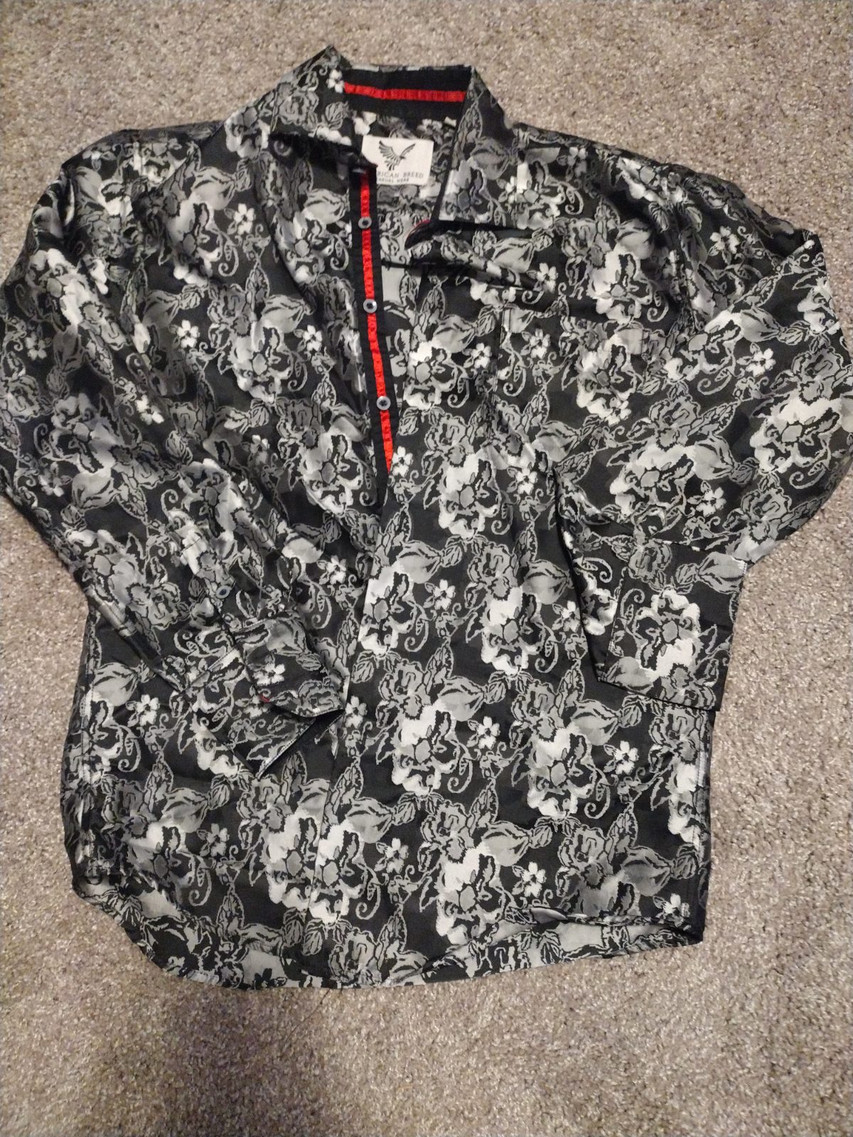 Black and Silver Paisley Button-Up Shirt