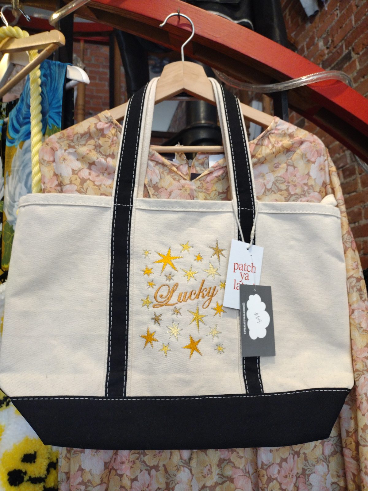 Lucky Star Embroidered Canvas Tote Bag
